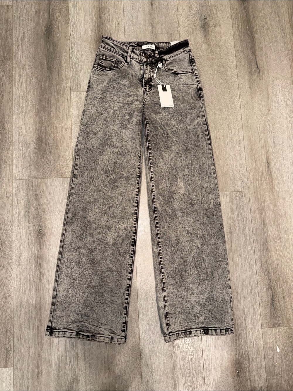 High-Rise Wide Leg Acid Wash Jeans - Grey